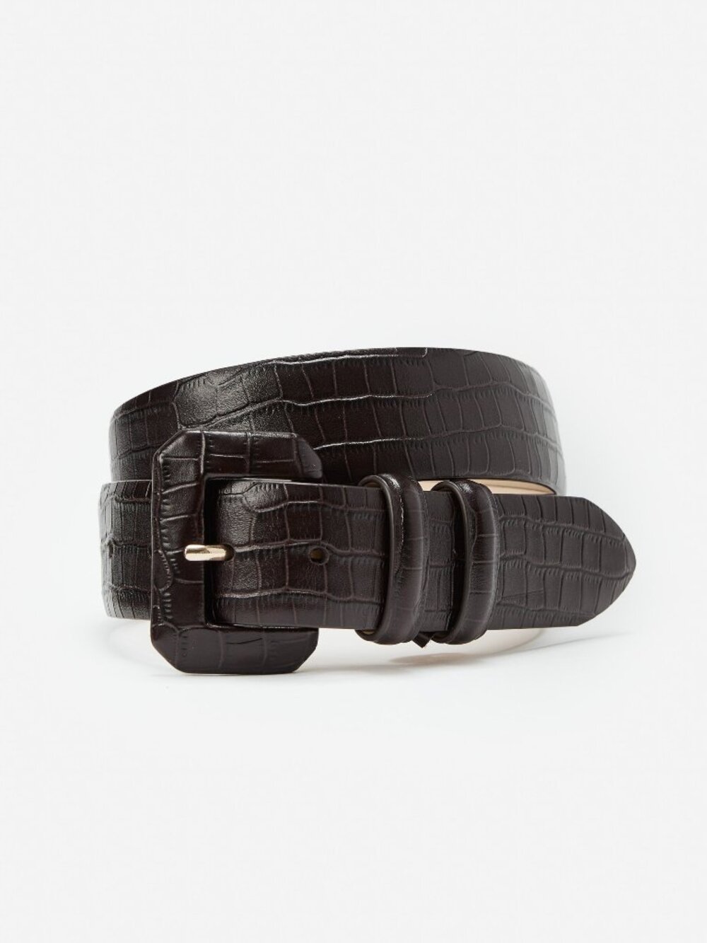 J McLaughlin Dacia Leather Belt in Crocodile - Dark Brown NEW